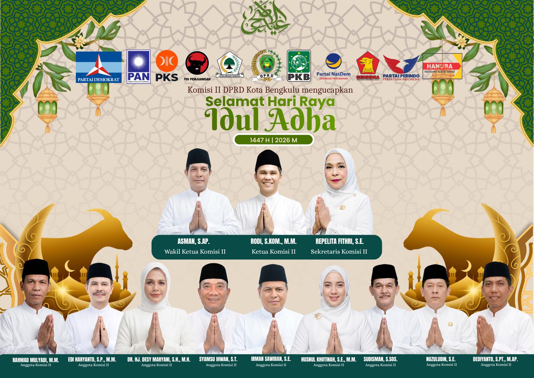 Rodi DPRD Kota Bengkulu Ucapkan Selamat Hari Raya Idul Adha 1447 H